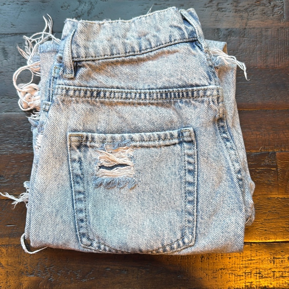 pacsun high rise straight ripped jeans blue light wash cotton cropped pants 24